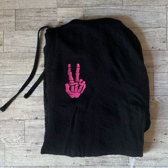 Retro, Peace Sign Skeleton, Upcycled, Hooded, Cover-Up Tunic - Picture 3 of 16